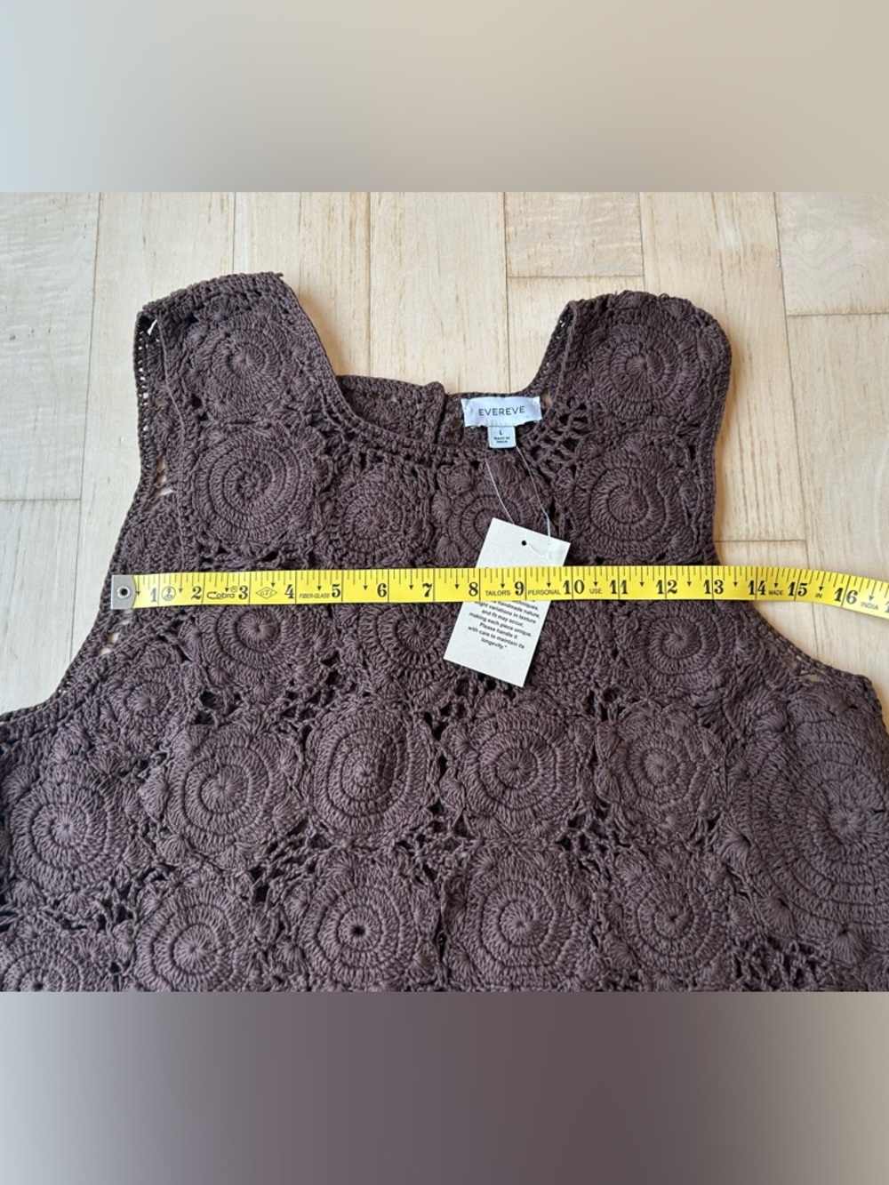 Evereve Hand Crochet Cotton Floral Lace Sleeveless Tank Brown Boho Sz Large NWT - Picture 7 of 16